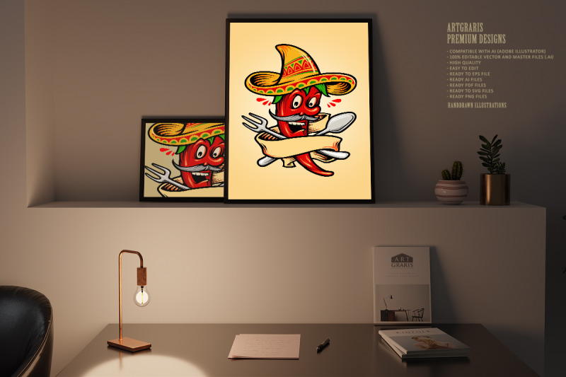 logo-restaurant-mexican-red-hot-chili-pepper-with-banner-mascot