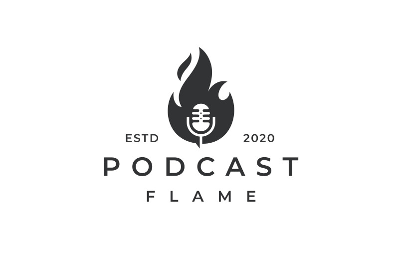 vintage-fire-flame-and-mic-podcast-logo-design-inspiration