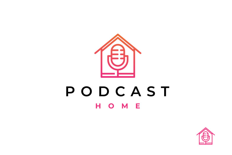 line-art-microphone-podcast-house-logo-design