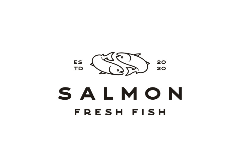 monoline-line-art-salmon-poke-bar-logo-design
