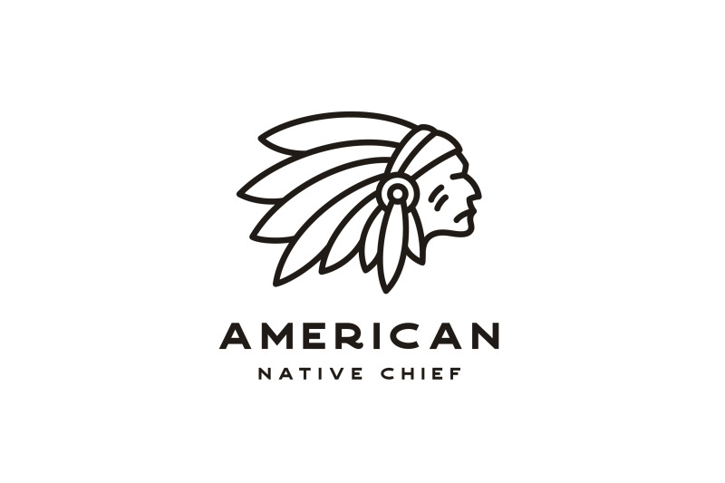 line-art-american-native-indian-chief-headdress-logo-design