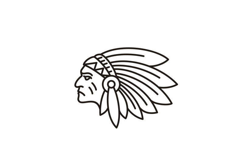 monoline-american-native-indian-chief-headdress-logo-design