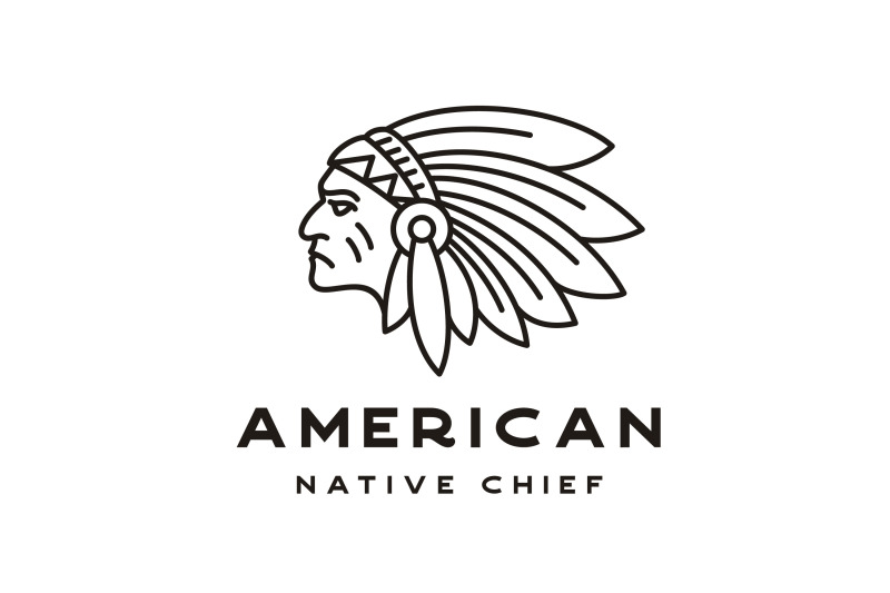 monoline-american-native-indian-chief-headdress-logo-design