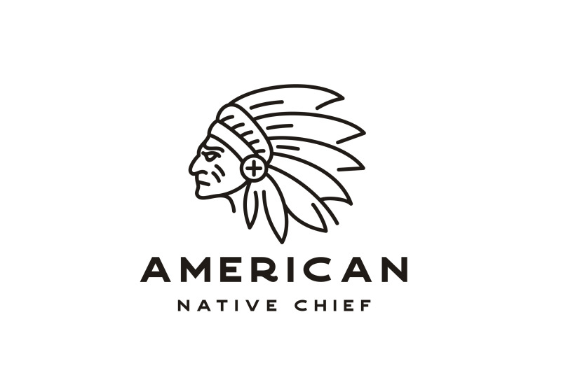 monoline-american-native-indian-chief-headdress-logo-design