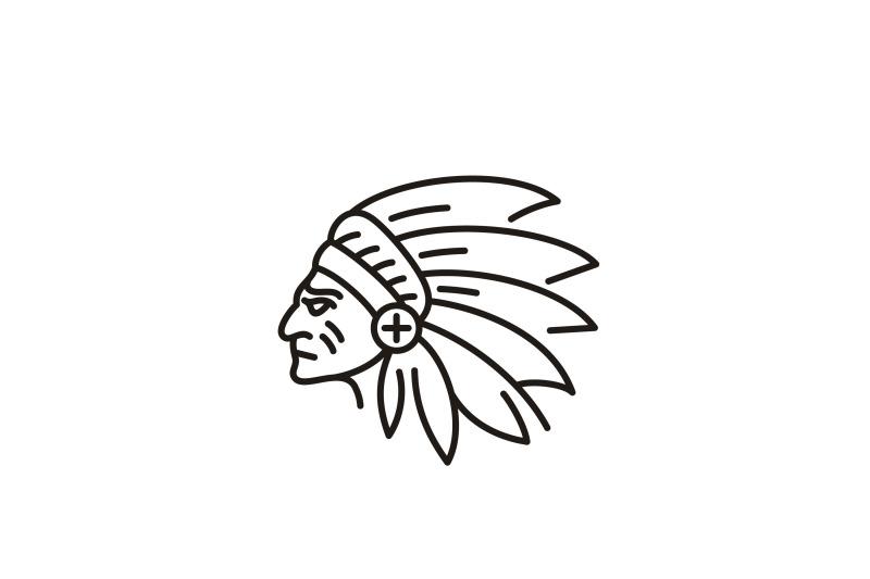 monoline-american-native-indian-chief-headdress-logo-design