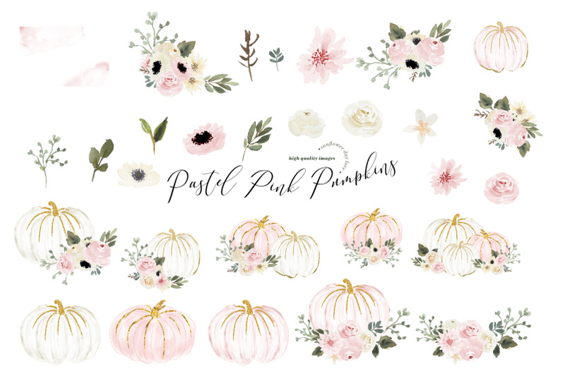 pastel-pink-arrangements-pumpkin-clipart-fall-greenery-floral