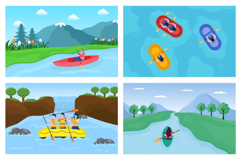 15-rafting-canoeing-kayaking-in-the-river-vector-illustration