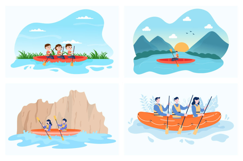 15-rafting-canoeing-kayaking-in-the-river-vector-illustration