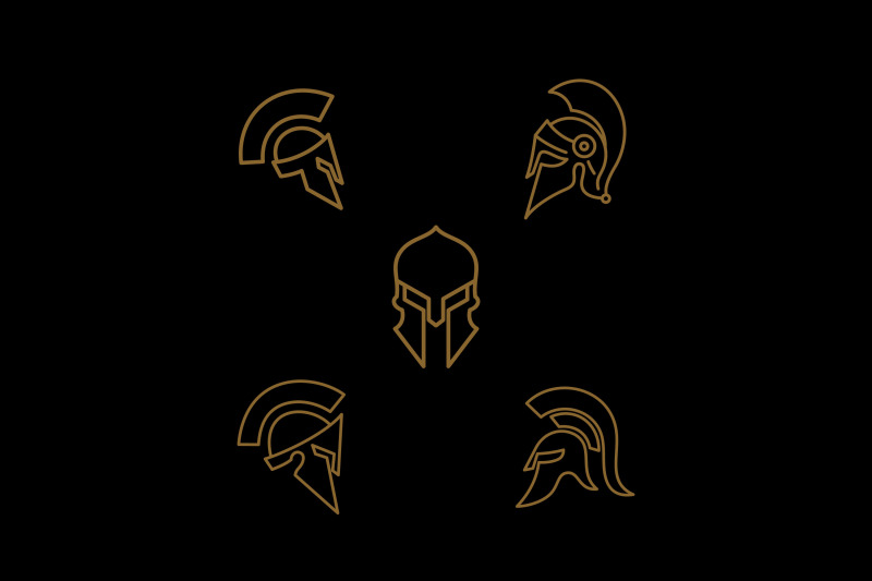 monoline-line-art-spartan-sparta-warrior-helmet-logo-design-set