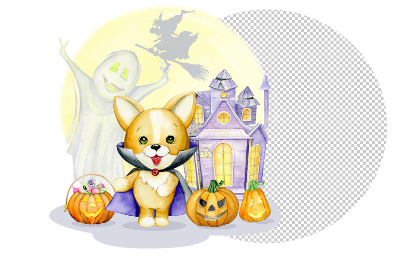watercolor-animals-halloween-clipart-cute-monsters-witch-fantasy-c