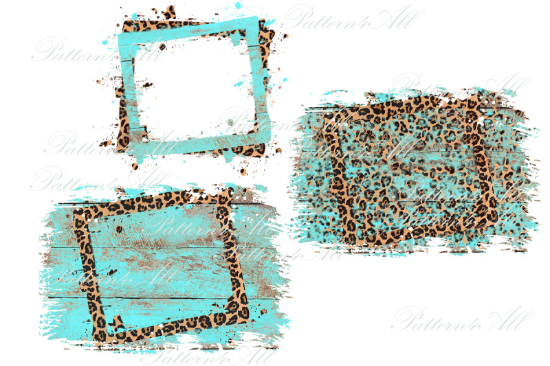 leopard-print-turquoise-wood-background-sublimation-frames-png