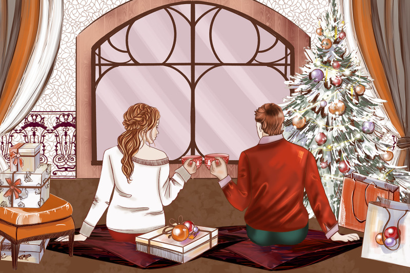 winter-couples-clipart-holiday-portrait-maker-customizable