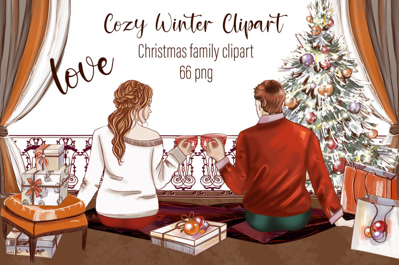 winter-couples-clipart-holiday-portrait-maker-customizable