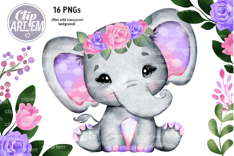 pink-purple-girl-elephant-16-png-set-lavender-baby-elephant-clip-art