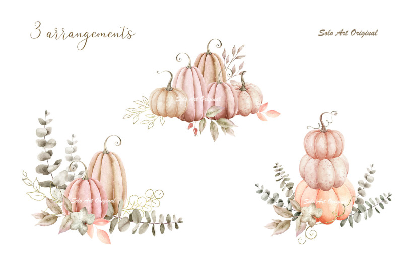 orange-fall-pumpkins-eucalyptus-thanksgiving-watercolor