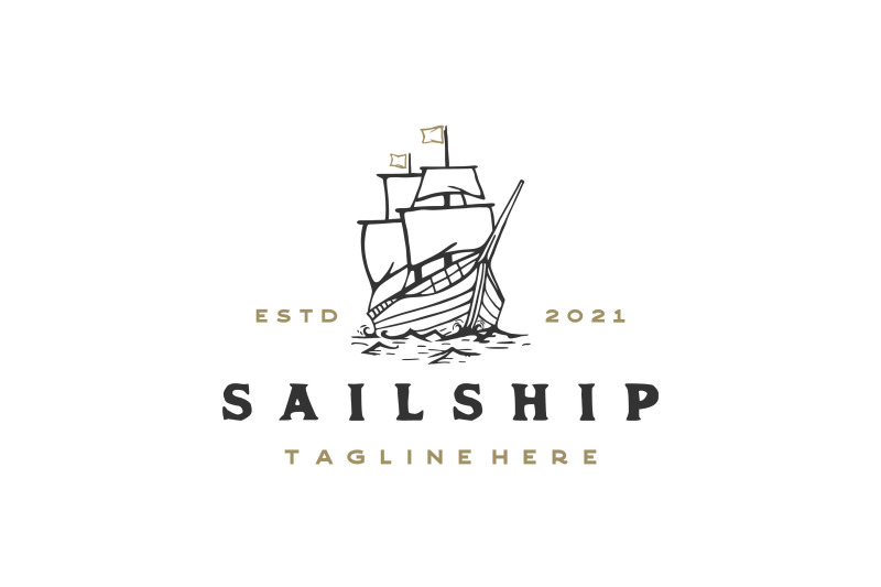 vintage-retro-hipster-sailing-ship-logo-design