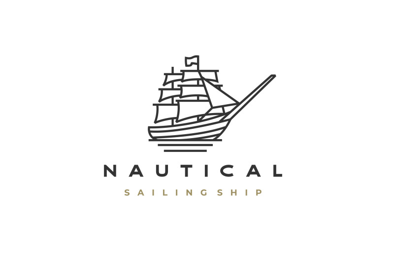 vintage-retro-monoline-line-art-sailing-ship-logo-design