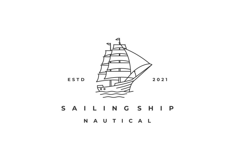 monoline-line-art-sailing-ship-logo-design