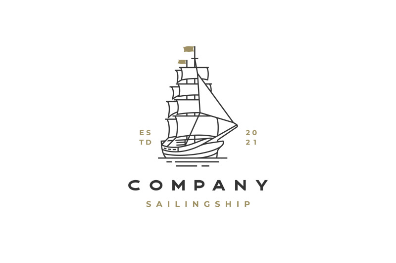 vintage-monoline-line-art-sailing-ship-logo-design