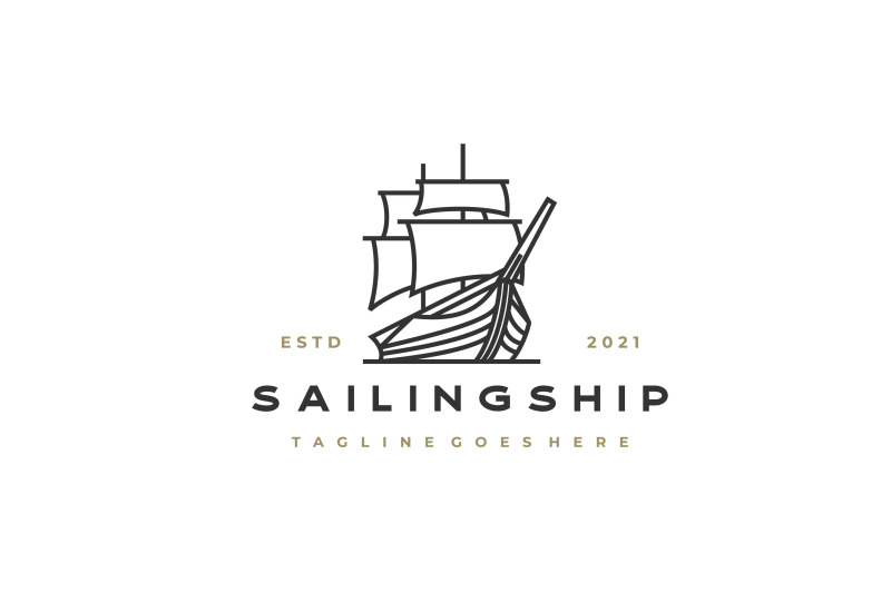 monoline-line-art-sailing-ship-logo-design