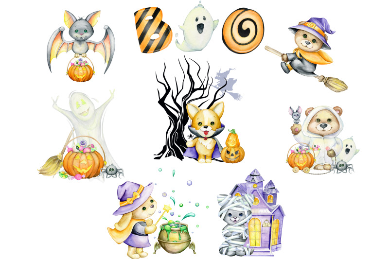 watercolor-halloween-party-forest-animals-clipart-set-bear-bunny-do
