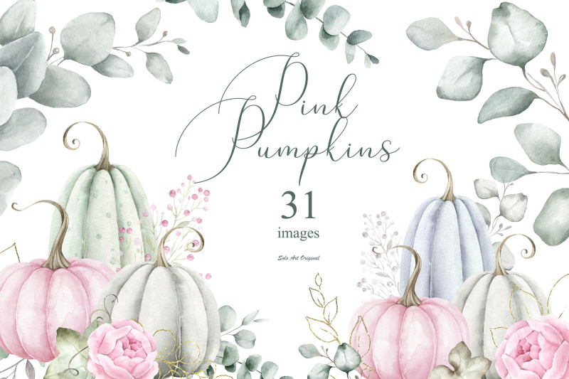 pink-pumpkins-eucalyptus-fall-clipart-thanksgiving-day-october-autumn