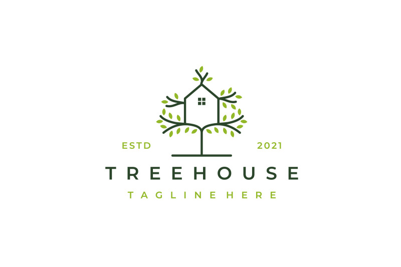 line-art-tree-and-house-logo-design-vector