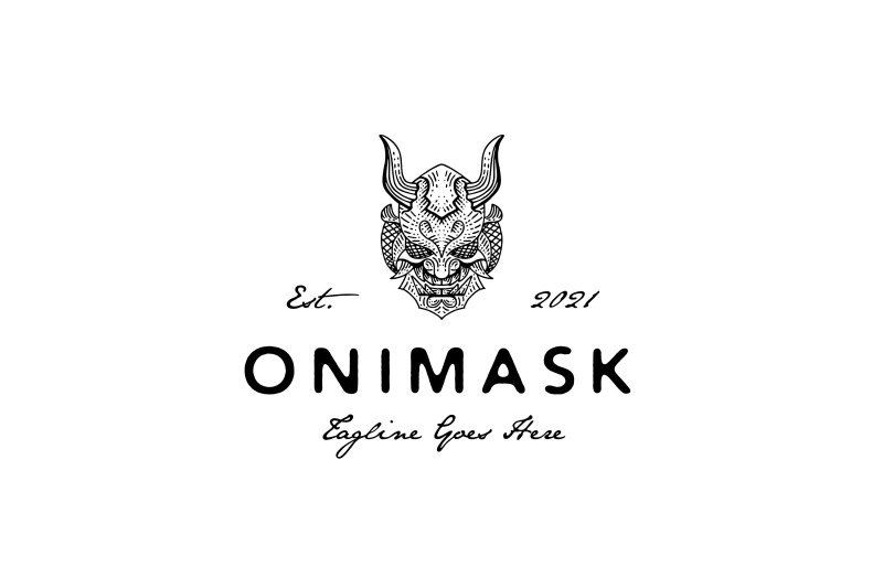 vintage-hand-drawn-japanese-demon-oni-mask-logo-design