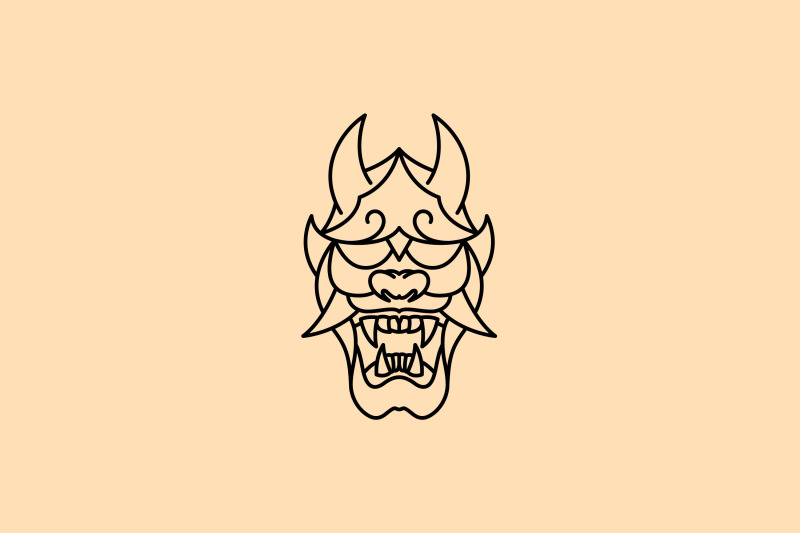 line-art-japanese-demon-oni-mask-logo-design