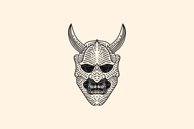 vintage-hand-drawn-japanese-demon-oni-mask-logo-design