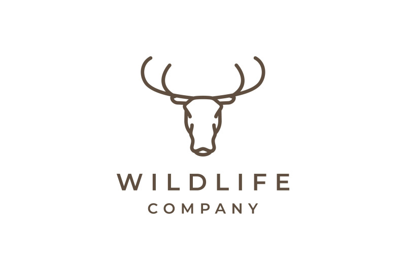 monoline-deer-antler-head-logo-design-illustration