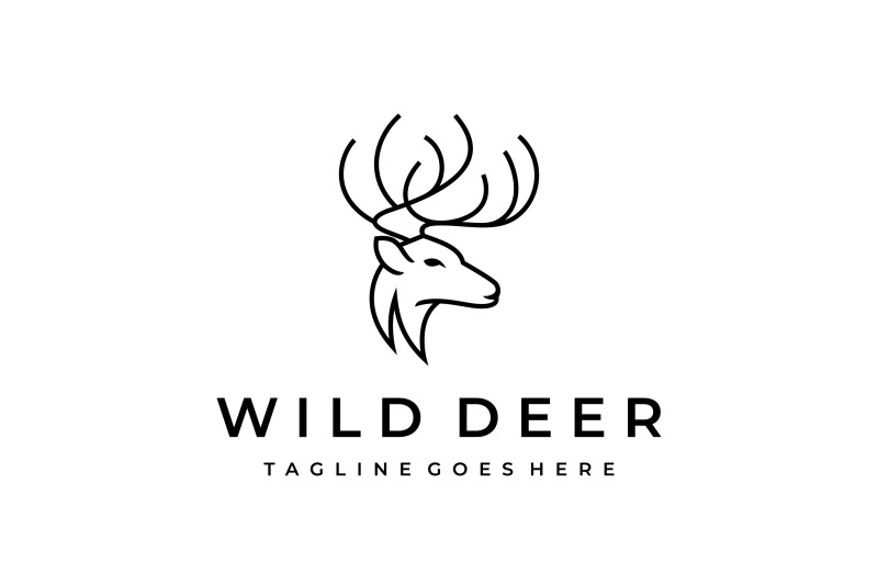 monoline-deer-antler-head-logo-design-illustration