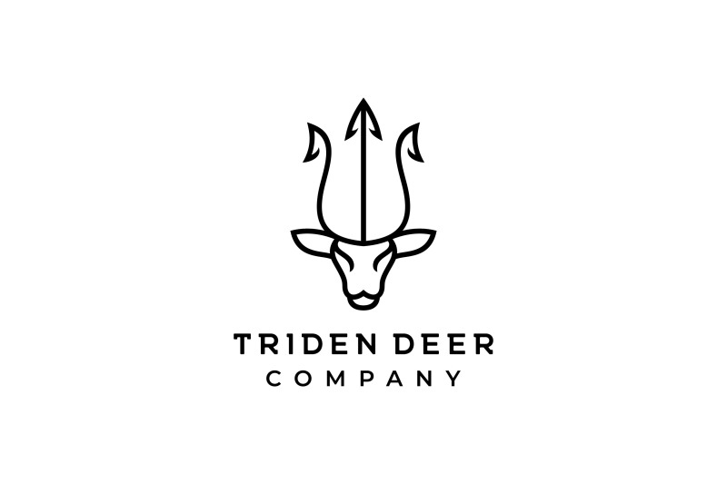 deer-and-trident-line-art-logo-design-vector