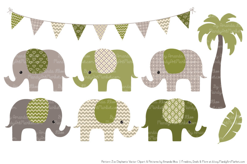 pattern-zoo-vector-elephants-clipart-and-digital-papers-in-avocado
