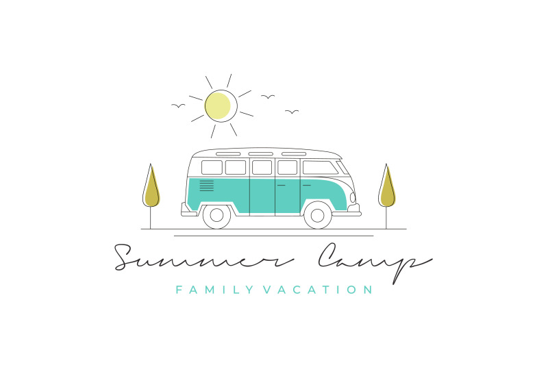 line-art-camper-van-camping-logo-design-vector