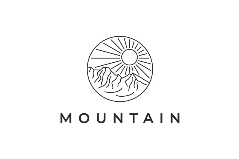 line-art-mountain-and-sun-for-hipster-adventure-logo-design