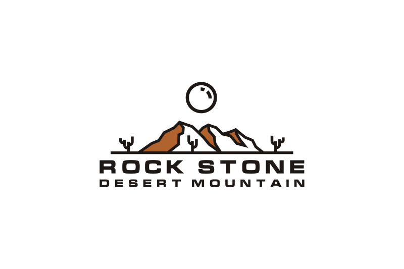 line-art-desert-rock-mountain-with-cactus-logo-design