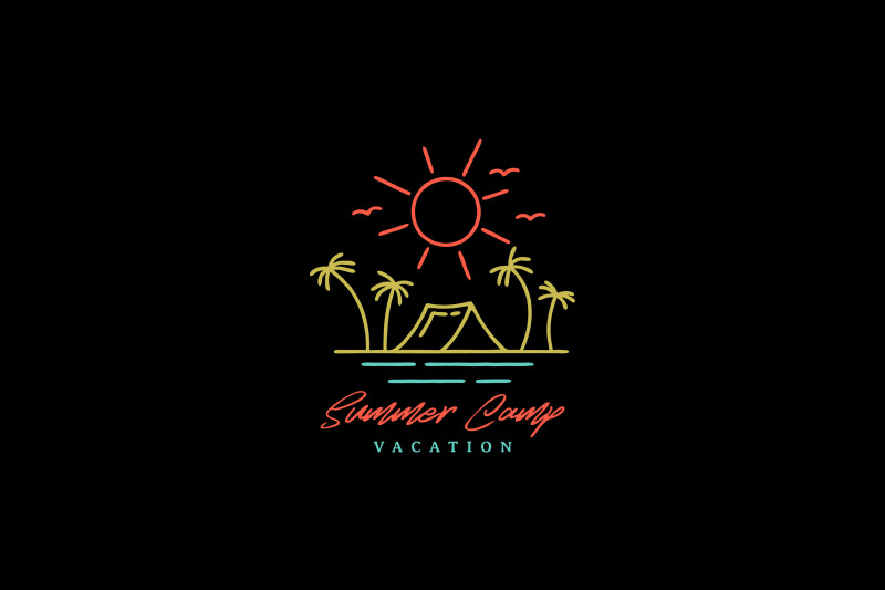 vintage-hipster-line-art-summer-beach-camping-logo-design