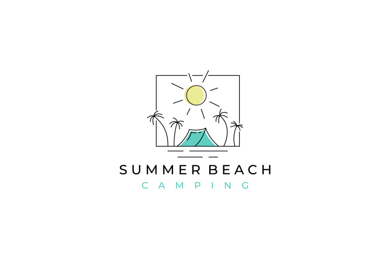 line-art-summer-beach-camping-logo-design