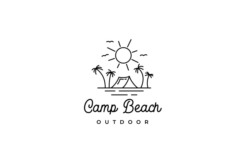 line-art-summer-beach-camping-logo-design