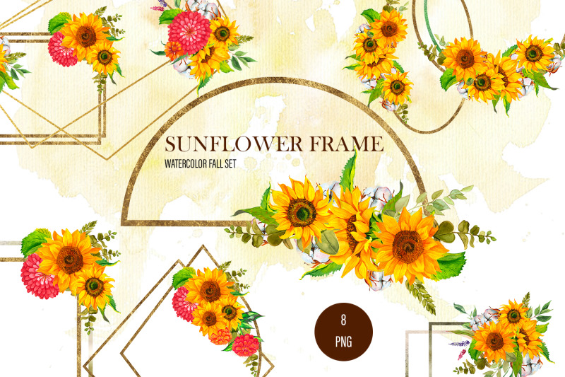 watercolor-sunflower-frame-clipart-boho-sunflower-bouquet