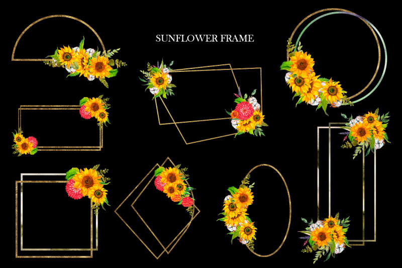 watercolor-sunflower-frame-clipart-boho-sunflower-bouquet