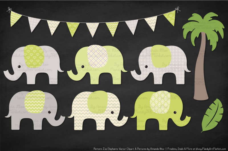 pattern-zoo-vector-elephants-clipart-and-digital-papers-in-bamboo