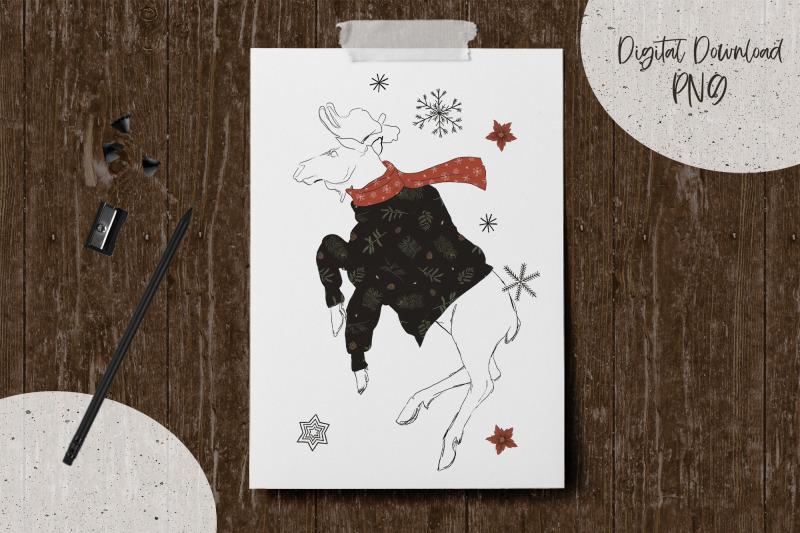 animalistic-winter-prints-elk-in-line-png