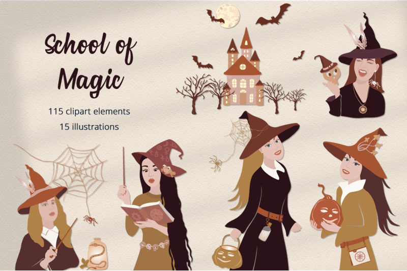 school-of-magic-illustration-set