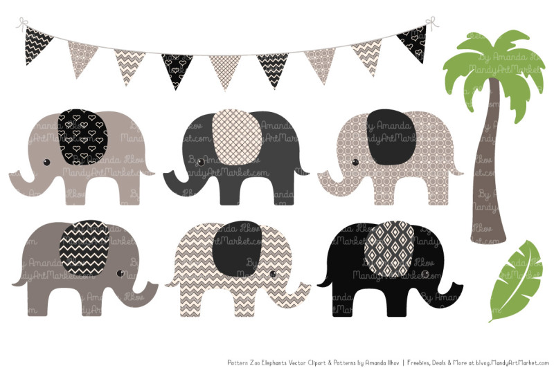 pattern-zoo-vector-elephants-clipart-and-digital-papers-in-black