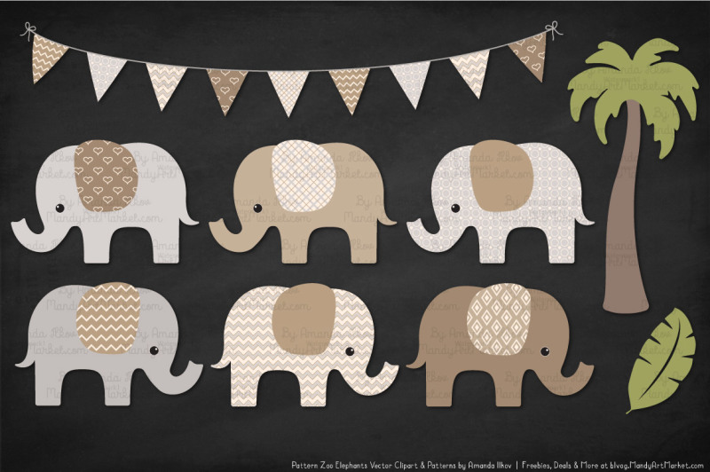 pattern-zoo-vector-elephants-clipart-and-digital-papers-in-champagne