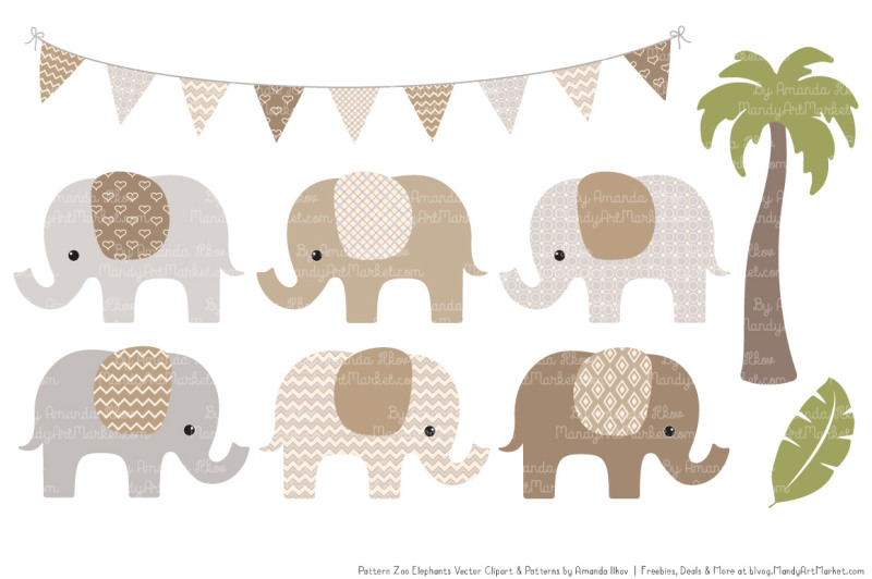 pattern-zoo-vector-elephants-clipart-and-digital-papers-in-champagne