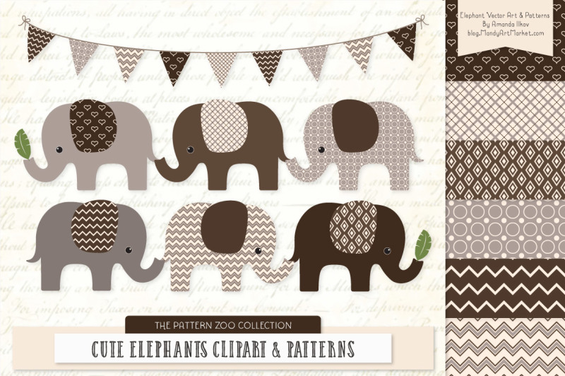 pattern-zoo-vector-elephants-clipart-and-digital-papers-in-chocolate
