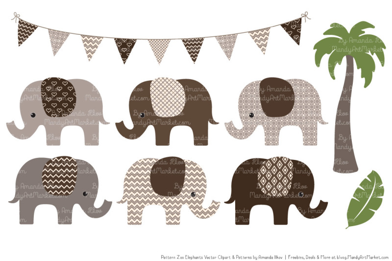 pattern-zoo-vector-elephants-clipart-and-digital-papers-in-chocolate